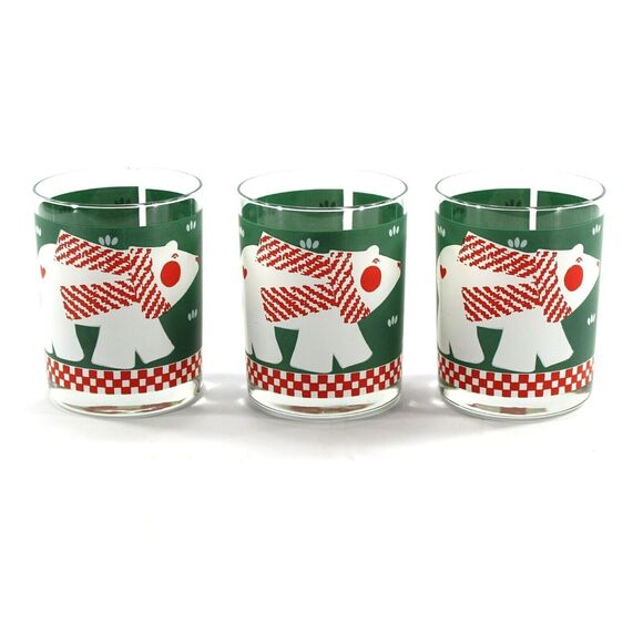 Double Old Fashioned Cocktail Glasses Set of 3 Polar Bear Vintage by Cera - Picture 1 of 11
